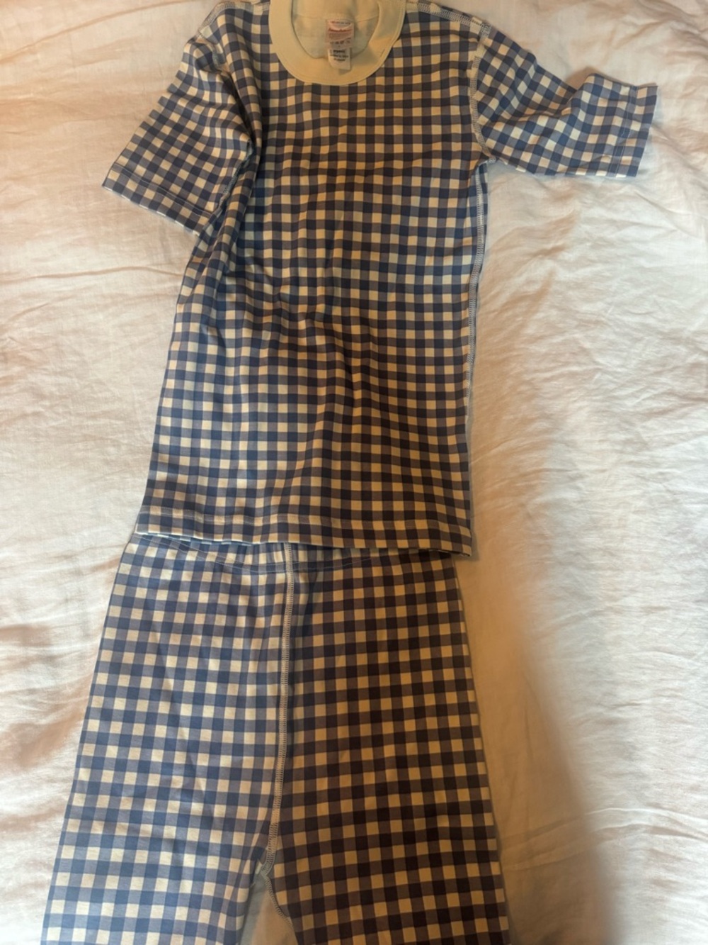 Hannah Anderson Blue and White Gingham Short Sleeve Top and Pants Set